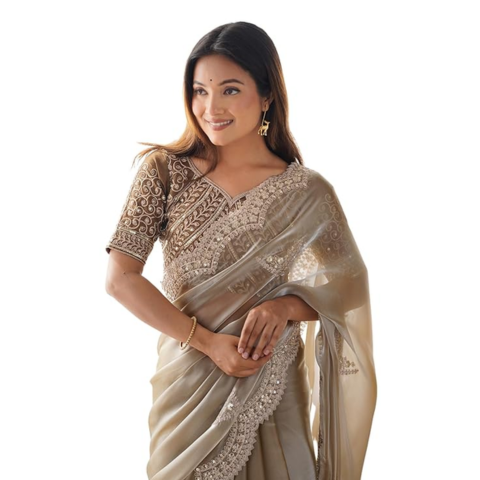 Tissue Soft Silk Embroidered Saree With Unstitched Blouse